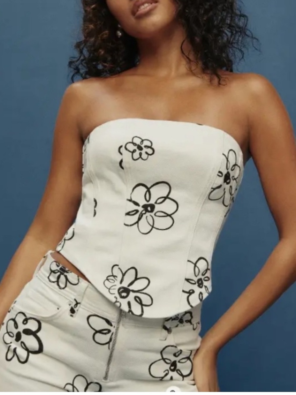Reformation Jean Macy White and Black Floral Bustier Strapless Top corset